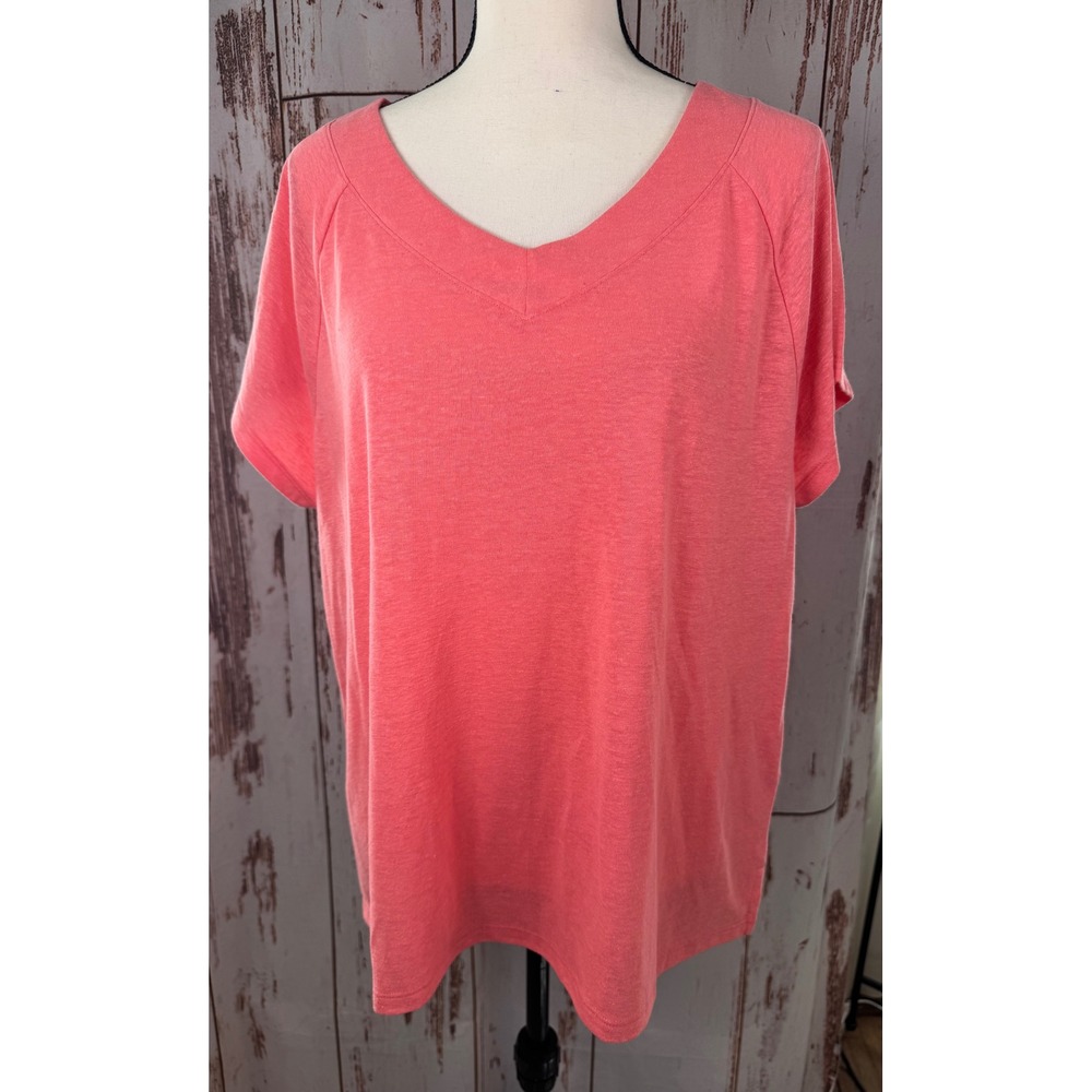 Talbots Coral V-Neck Slub Knit Raglan Short Sleeve Tee Womens XL NWT